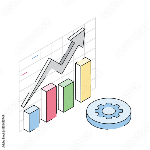 An amazing isometric icon showing smart growth analysis tool
