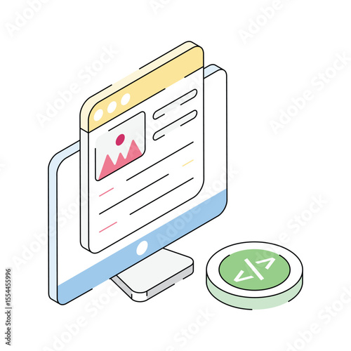 Check out this isometric outline icon of detailed web content