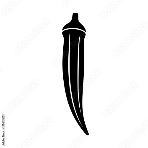 Black silhouette illustration of a single okra vegetable