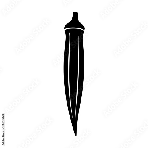 Black silhouette illustration of a single okra vegetable