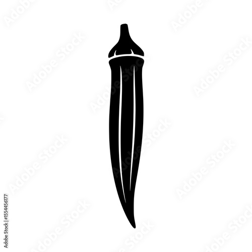 Black silhouette illustration of a single okra vegetable
