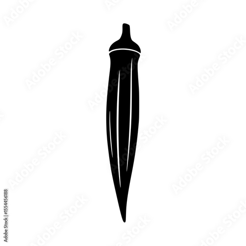 Black silhouette illustration of a single okra vegetable