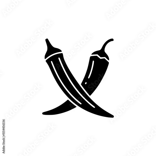 Crossed okra pod and chili pepper silhouette icon