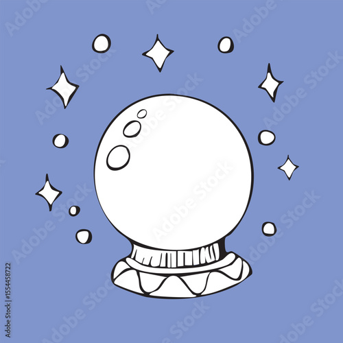 A hand-drawn crystal ball of a witch. Vector illustration in doodle style for postcards, logos, stickers. Vector illustration
