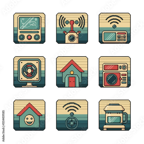 Icon set of home appliances in retro style