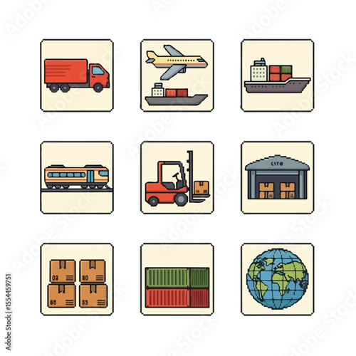 Icon set representing logistics and shipping