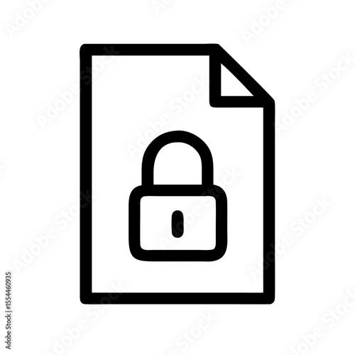 Black line icon of a document with a padlock, symbolizing secure files, data protection, privacy, or restricted access to sensitive information.
