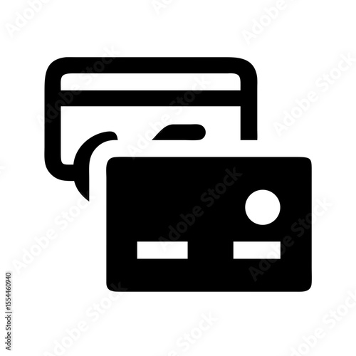 Black icon of two overlapping cards, representing debit and credit cards used for online payments, banking, or financial transactions.
