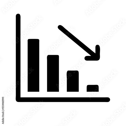 Black icon showing a bar chart with decreasing bars and a downward arrow, representing financial loss, decline, or negative performance trend.
