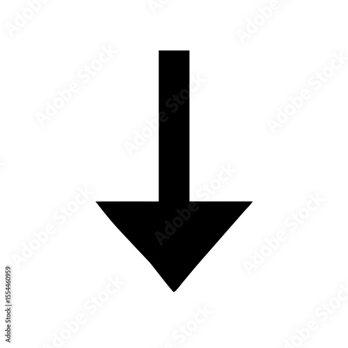 Black icon of a straight downward-pointing arrow, symbolizing decline, reduction, decrease, or negative movement in data or trends.
