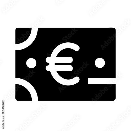 Black icon of a euro banknote, symbolizing European currency, payment, finance, cash transactions, or monetary exchange.
