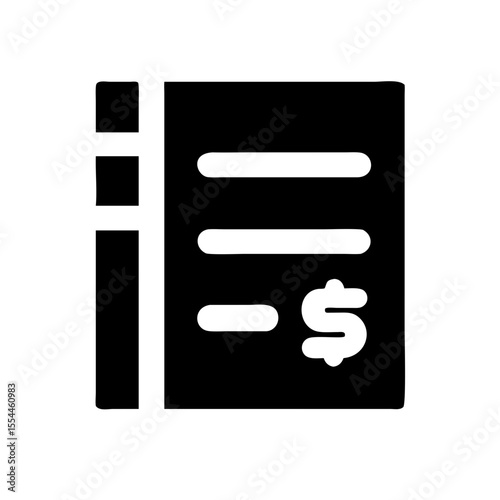 Black icon of a financial ledger or book with horizontal lines and a dollar symbol, representing budgeting, expense tracking, or accounting.
