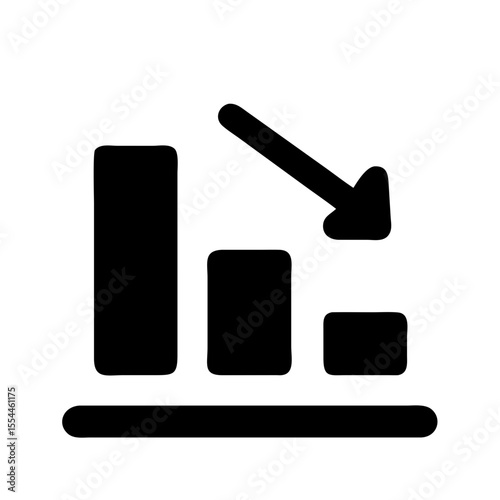 Black icon showing a bar chart with a downward arrow, symbolizing financial loss, decline, negative trend, or business downturn.
