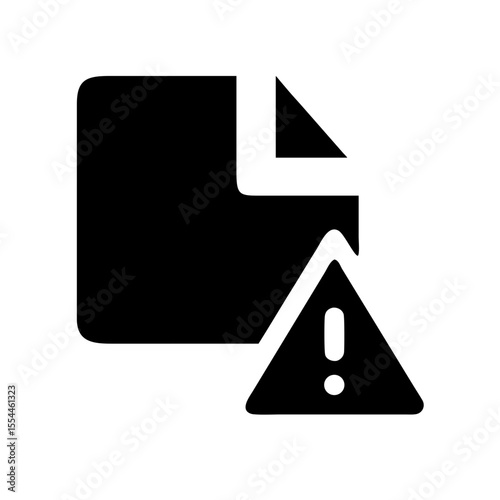 Black icon of a document paired with a triangle warning sign, representing risk, error, alert, or potential issue in a file or report.
