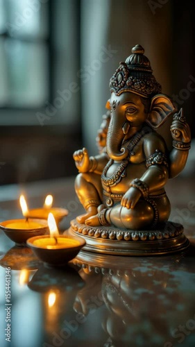 Experience the warmth and joy of Diwali with glowing candles and the presence of Ganesha wishes good luck