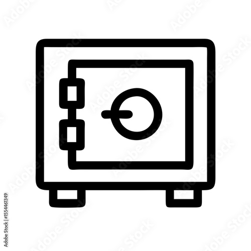 Black outline icon of a secure safe vault with a circular lock, representing protection of money, valuables, or confidential financial assets.

