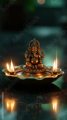 Celebrate Diwali with lit candles and a Ganesha statue for festive spirit wishes good luck
