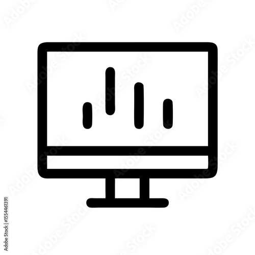 Black outline icon of a computer monitor with a bar chart, representing stock tracking, market analysis, or financial monitoring tools.
