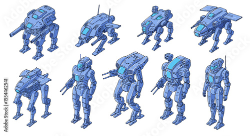 Futuristic robot vector illustration for sci-fi design in isometric style