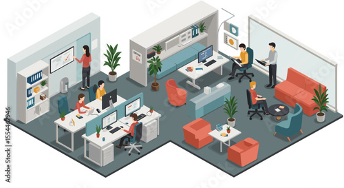 Modern office workspace vector illustration: isometric design for business and corporate use