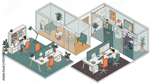 Modern office workspace vector illustration in isometric style for design and decor