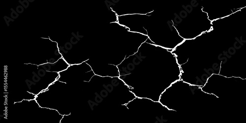 Generate an image depicting a high-contrast texture of a surface with luminous, branching cracks against a deep, dark, or black background. The cracks should appear to glow or be brightly highlighted.