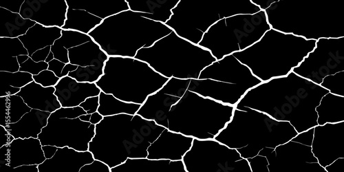Generate an image depicting a high-contrast texture of a surface with luminous, branching cracks against a deep, dark, or black background. The cracks should appear to glow or be brightly highlighted.