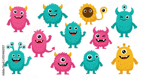 Cute monster collection vector illustration for fun children's design in flat style