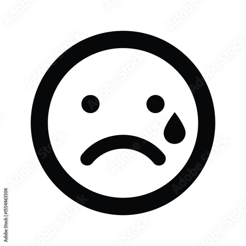 Sad Face Emoji Crying Emoji Unhappy emoticon vector illustration black and white