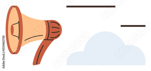 Megaphone emitting sound waves near a cloud, symbolizing communication, announcement, broadcasting, and spreading information. Ideal for marketing, media, awareness, advertising connection