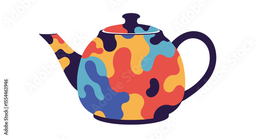 Colorful teapot in abstract pattern vector illustration for kitchen decor and design