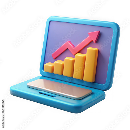 3d render of laptop with growth chart isolated on transparent background