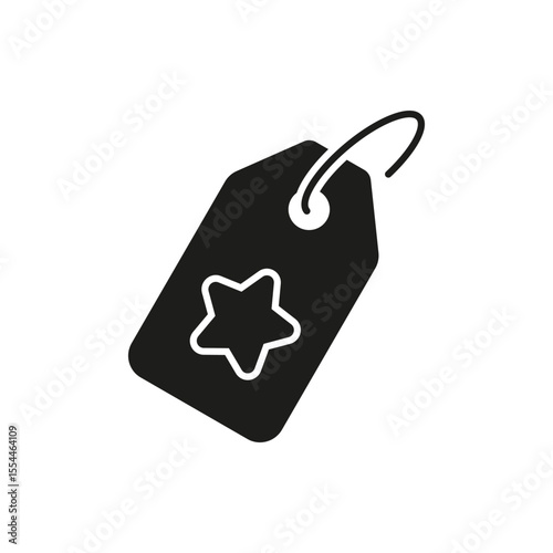 Price Tag With Star Symbol Solid Icon. Premium Product, Exclusive Offer, And Special Promotion Silhouette Symbol. Retail Marketing Concept. Isolated Vector Illustration
