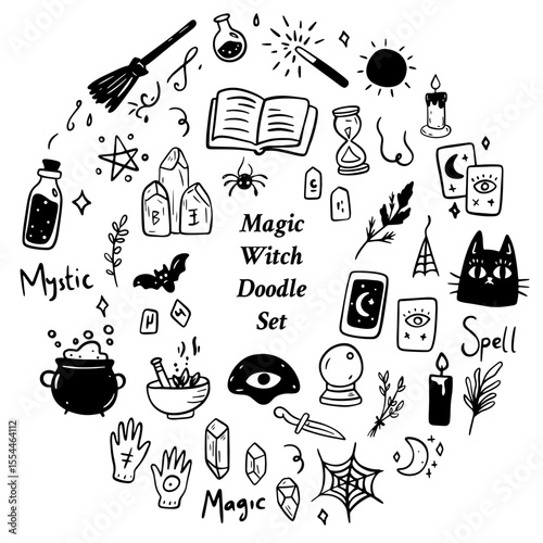 Magical Doodle Elements and Potions for Witches and Wizards in the World of Sorcery and Enchantment