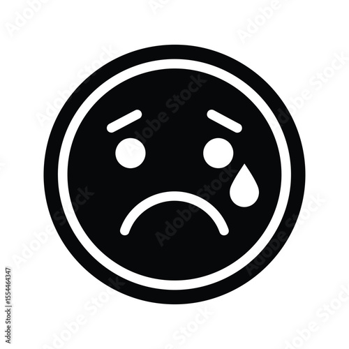 Sad Face Emoji Icon Vector Illustration of a Crying Emoticon