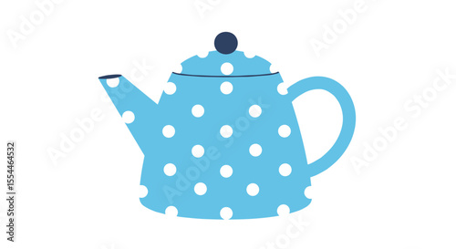 Retro tea time design with blue polka dot teapot vector illustration in flat style for home decor