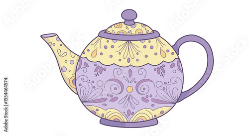 Decorative teapot vector illustration: intricate hand-drawn floral design for decor and crafts