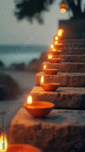 Candles illuminate the steps, bringing peace during Diwali in India