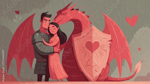 Protective dragon, Lovers embraced in tower