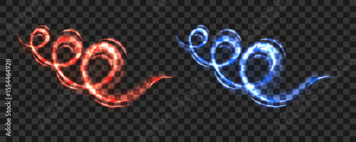Hot and cold air flow on transparent background. Light effects for demonstrating the principles of operation of air conditioning equipment, ventilation systems and HVAC training materials