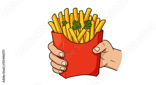 French fries in red box vector illustration for fast food packaging design
