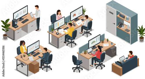 Isometric office workspace vector illustration design for business environments and infographics