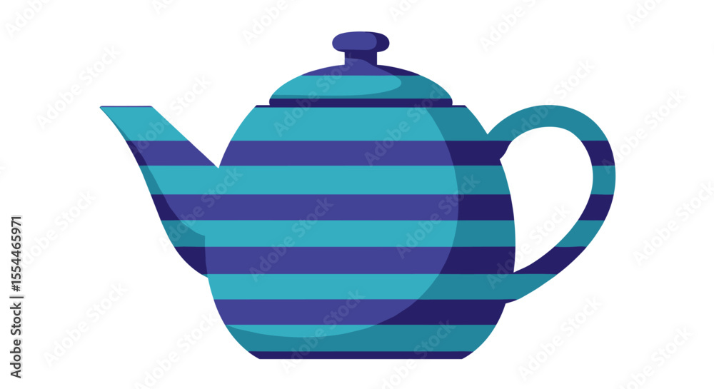 Striped teapot vector illustration for kitchen decor in modern flat style