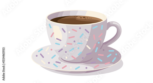 Colorful coffee cup with sprinkles design vector illustration for cafe decor