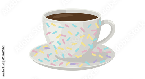 Coffee cup with colorful sprinkles vector illustration for cafe decor and design