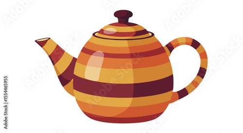 Striped teapot vector illustration in flat style for kitchen decor and poster design