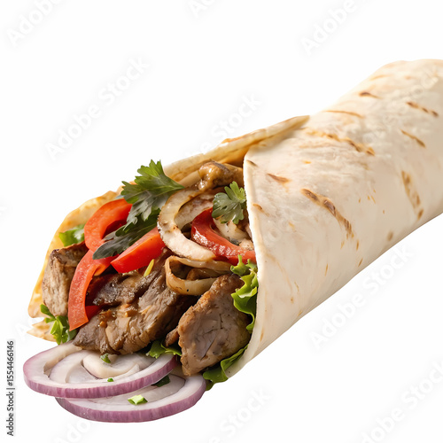 Delicious Beef Kebab Wrap: Grilled Meat, Vegetables, and Flatbread