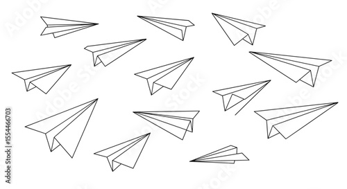 Origami paper airplanes vector illustration for minimalist design in black line art style