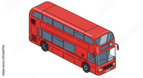 Isometric vector illustration of red double decker bus for design and travel concepts