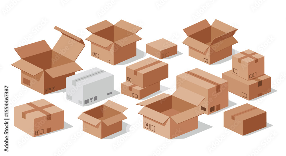 Fototapeta premium Cardboard boxes collection vector illustration for packaging design in flat style